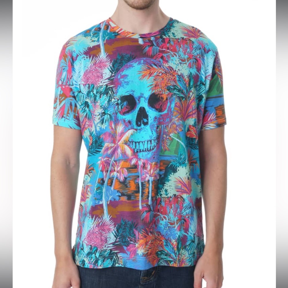 Robert Graham Havana Moon Tropical Skull-Print Cotton T-Shirt Large